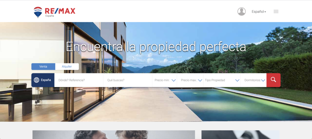 REMAX Spain, a leading real estate brokerage with 140 agencies and 2,000 agents - homepage, June 2020