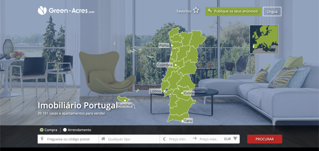 Green Acres homepage - September 2020 - real estate website in Portugal