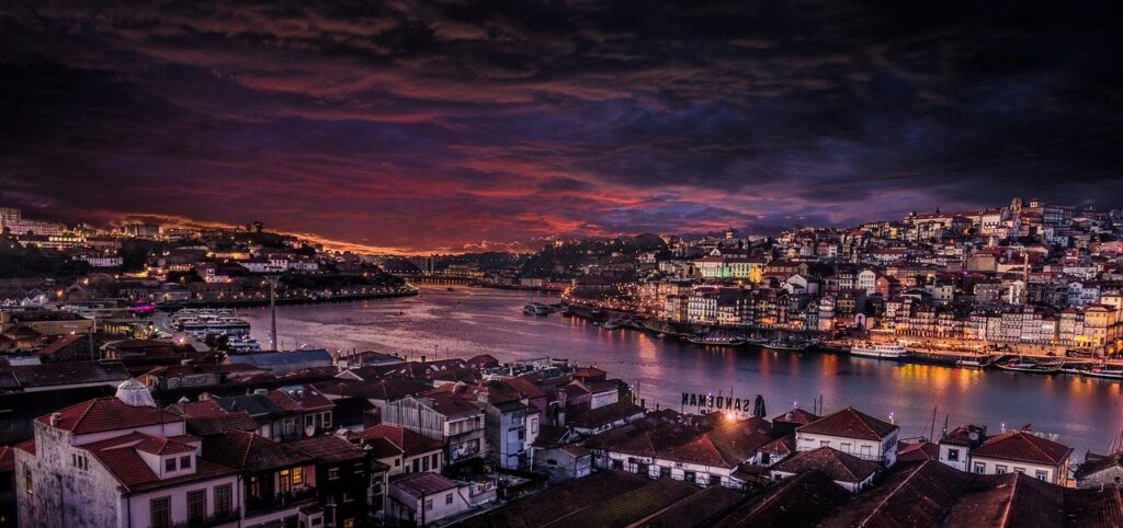 Porto by night - view from Vila Nova de Gaia towards Porto and the Douro River