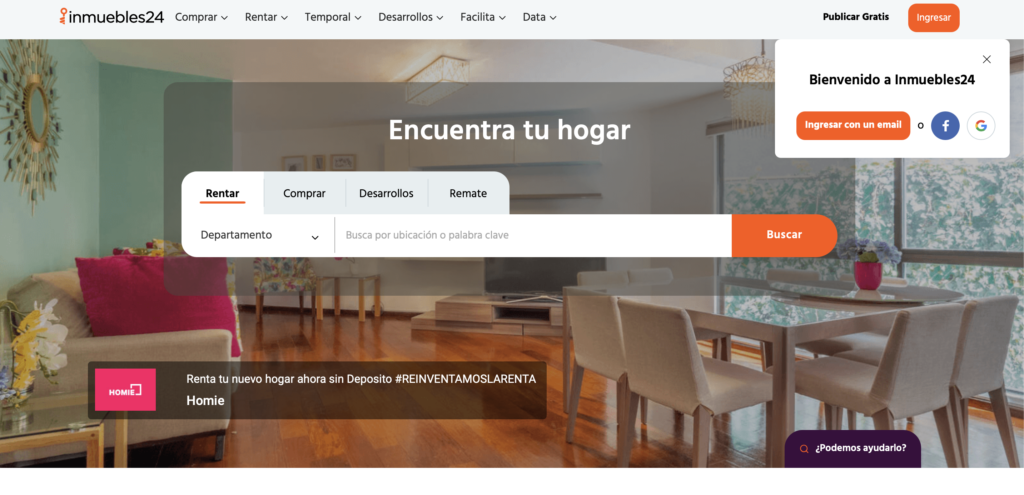 Inmuebles24.com top real estate website in Mexico